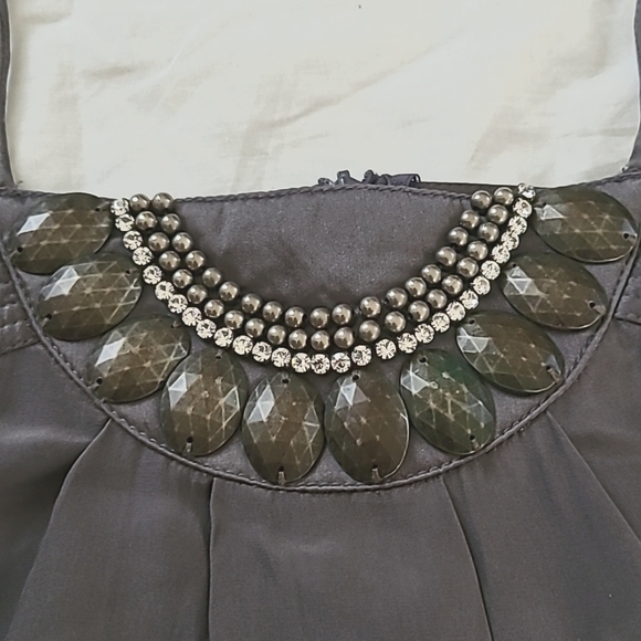 Magali Pascal 100% Silk Gray Mini Dress with Brass and Rhinestone, Size M - Picture 5 of 12